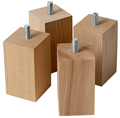 IPEA Pieds de Meuble et Canapé en Bois Rectangulaires - Hauteur 100 mm - Fabriqué en Italie - Lot de 4 Pieds en Bois Brut pour Armoires et Fauteuils - Couleur Claire