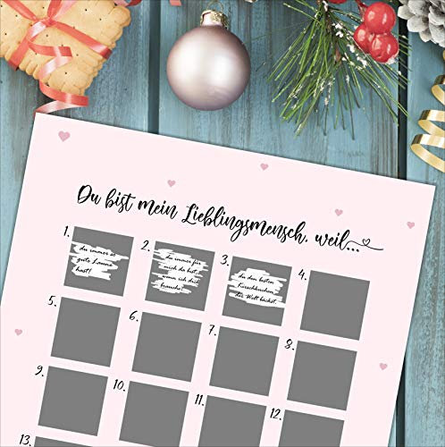 Adventskalender zum Rubbeln „Lieblingsmensch“ A3 | Persönlicher Weihnachtskalender mit 24 Rubbel-Feldern zum Selbstbeschriften | DIY Geschenk für Freundin, Freund, Mama, Papa oder Partner