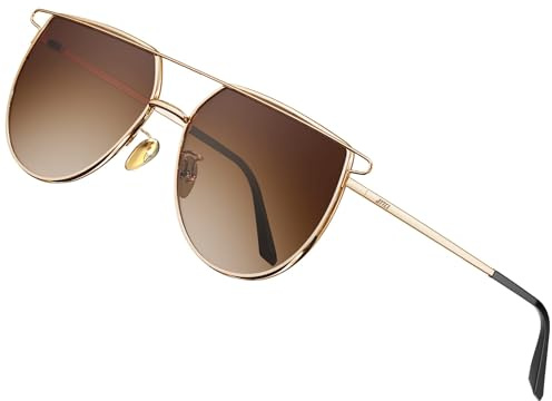 ATTCL Occhiali da sole pilota polarizzati per donne uomini grande telaio in metallo UV400 protezione soleggiati, Mancanza+oro+marrone/non rispecchiato, Large