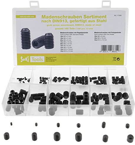 SeKi 17456 Assortimento Senza Testa, 160 Pezzi, 12 Diverse Dimensioni, M3, M4, M5, M6, M8, M10, perni filettati/Viti a Perno metriche in Pollici