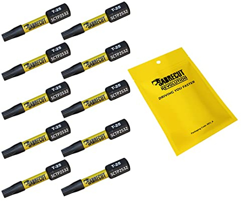 SabreCut 10pcs SCTP2532_10 32mm T25 TX25 Embouts vissage choc Robuste | Pointes forgées et acier de torsion traité thermiquement améliorent résistance aux chocs et durabilité