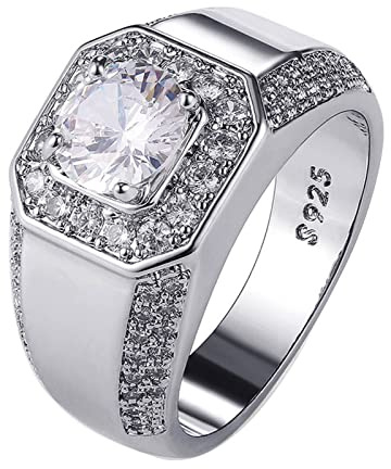 Men's Platinum Plated Ring, Copper Base with Cubic Zirconia, Eternity Wedding Band for Anniversary (12)
