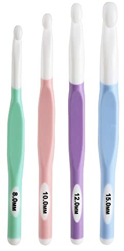 KOKNIT Häkelnadeln Set, ergonomischer Griff, Häkelnadel Set für arthritische Hände, bequeme, bunte Häkelnadeln, 8–15 mm, 4 Stück