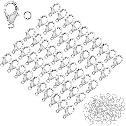 50 Stück Karabinerverschlüss Karabiner Verschluss mit 120 Stück 304 Edelstahl Biegeringe Karabinerverschlüsse Schmuckverschlüsse Silber für Halsketten Armband Schmuckherstellung