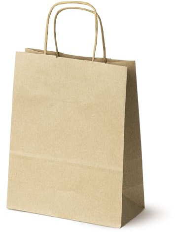 AllBags® Papiertüten, 24 Stück Geschenktüten, Kraftpapiertüten mit Henkel, 18 x 22,5 x 8 cm, Geschenktüten für Einkaufen, Verpackungen, Partys, Geburtstag, Weihnachten, 100 g/m², Braun (24 Stk)
