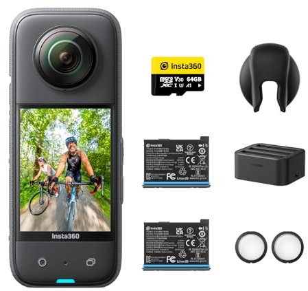 Insta360 X3 Ausdauer-Bundle - wasserdichte 360°-Actionkamera mit 1/2-Sensor, 5,7K 360°, 72MP 360°-Fotos, Stabilisierung, 2,29-Touchscreen, Vibrationsfeedback, KI-Bearbeitung, Live-Streaming