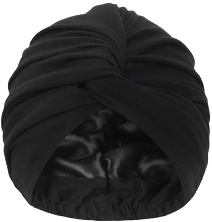 Hat Hut Silk Seidenhaube zum Schlafen Satin Turban für Frauen Satin Bonnet Schlafmütze für Locken Schlafen Verstellbarer Kopf Wrap Turban (Schwarz)