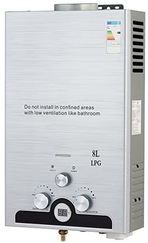 CO-Z Chauffe-Eau à Gaz Instantané 8LPM 13,6kW LPG GPL au Butane Propane avec Modes Hiver et Eté Sans Réservoir en Acier Inoxydable CE Certifié Portable pour Maison Camping Caravane