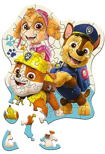 Trefl – Konturenpuzzle aus Holz: PAW Patrol, Lustige PAW Patrol – 50 Elemente, Wood Craft Junior, Unregelmäßige Formen, 10 Figuren, Modernes Puzzlespiel, Spiel für Kinder ab 5 Jahren