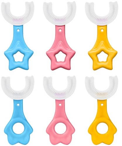 SWYSGS Cepillo de Dientes para Niños, 6pcs Cepillo de Dientes de Boca Entera en Forma de U, Cerdas de Silicona, Limpieza de 360 ​​Grados de la Boca, Forma de Pata de Oso, para niños de 6 a 12 años
