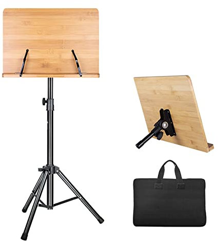 HJXGQJM Orchester-Notenständer Aus Holz, Bambus Schreibtisch Notenhalter Mit Stativfuß,2-in-1 Dual-Use Desktop Buchständer, Orchesterpult Notenständer Klappbare Mit Tragetasche Notenständer
