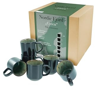CreaTable, 21558, serie Nordic Fjord, 6-delat porslinsset för 6 personer, kaffemuggset av stengods, diskmaskins- och mikrovågsugnssäker, kvalitetsproduktion