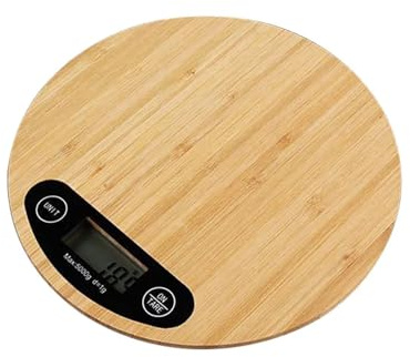 Balance de cuisine Balance électronique ronde Portable en bambou 5kg/1g, balance de cuisine, de cuisson, affichage LED, balance alimentaire numérique for la maison Fournitures de cuisine