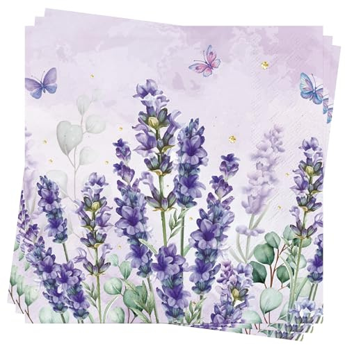 Frühling Servietten Blume Geburtstag Ostern - 80Stück AFYHH Servietten Hochzeit Eukalyptus Lavendel Papierservietten Frühling Geburtstag Deko Tischdeko Servietten Sommer 33x33cm