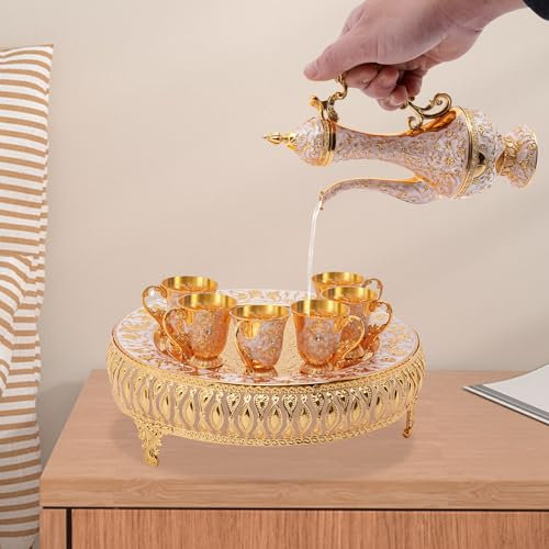 CuCummoo Ensemble de service à thé pour décoration de table à thé, tasse à café dorée et théière avec 6 tasses à thé pour profiter du café turc, du thé, du vin italien, du whisky