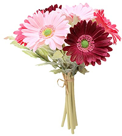 Set di 7 Fiori di Margherite Gerbera in Lattice Artificiale, Fiori Finti Multicolori Bouquet di Fiori di Simulazione per la Decorazione della Cucina di Casa, Fiori di Crisantemo(Rosso vinoso chiaro)