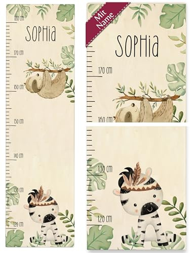 Messlatte Kind Holz - Tiere - Süßes Zebra Kindermesslatte niedliches Faultier mit Namen I - 120-180 cm - Holz - kinder meerestiere name tier meßlatte 160 eichhörnchen metermaß größe