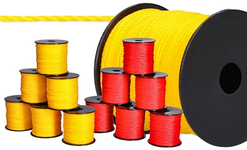 ToolSpace 12x Corda per muratori - 100m x 1,6mm - 6x rosso, 6x giallo - seta polipropilenica - Corda per livellare - filo a piombo - Corda per intonaco di forza - durevole e resistente agli strappi