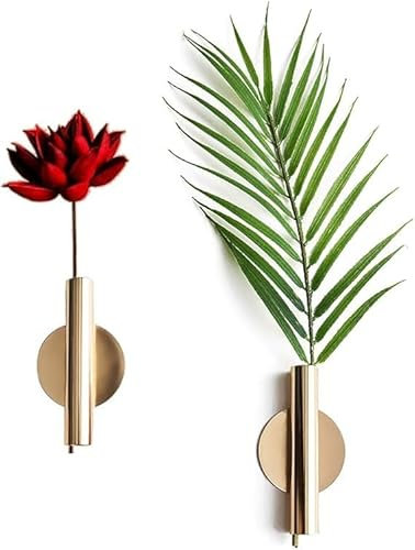Wandblumentopf, 2 Stück Wandpflanzgefäß für den Innenbereich, Wandvase aus Metall, Blumendekorationshalter, Wandvase aus Metall (golden)