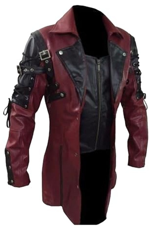 ZDJSWJ Chaqueta gótica Steampunk para hombre Chaqueta de equitación de moto de cuero Punk gabardina abrigo de piel sintética