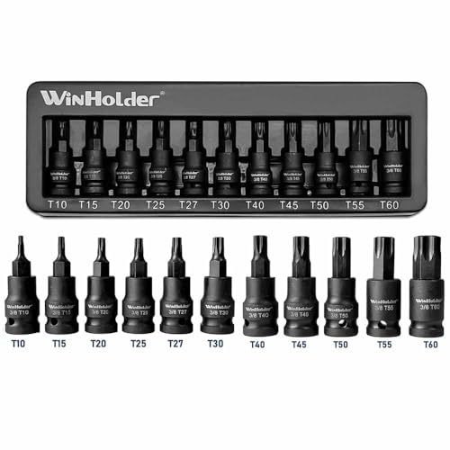WinHolder Lot de 11 douilles courtes Torx mâles à impact étoile peu profonde T10 – T60