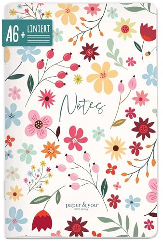 paper&you® Notizheft A6+ liniert Wild Flower mit 64 Seiten, Softcover Notizbuch klein, liniertes Mini Journal - nachhaltig & klimafreundlich