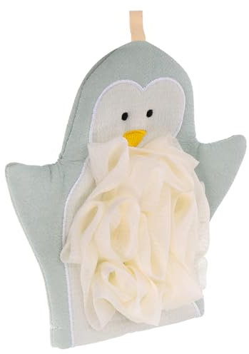 Didiseaon Cute Penguin Dual-sided Bath Scrubbing Mitts for Adults and Boys and Girls, Thick Blue Skin Scrubbing Gloves and Exfoliating Shower Gloves for Deep Cleaning and Foaming