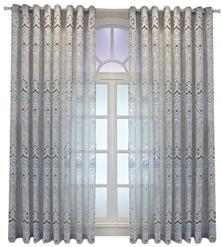 Wycian Gardienen Gardinen 2er Set Silbergrau Voile mit Hohlen Blumenstickereien H132 x B107 cm (2er Pack) Polyester