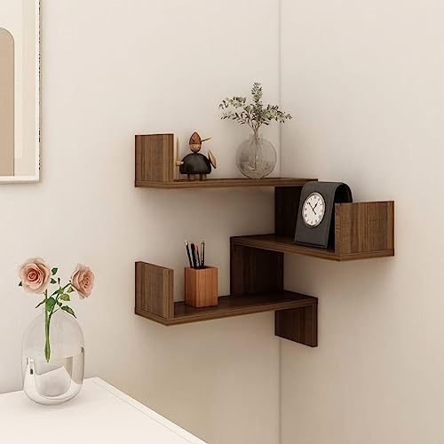 Myheimly Wand Eckregal Bücherregal Wandregal Hängeregal Regal Küchenregal Schweberegal Dekoregal Wohnzimmer Holzwerkstoff Braune Eiche,1 PZ