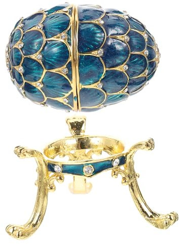 VALICLUD Vintage Enameled Rhinestone Egg Trinket Box Jewelry Case for Vanity Decor Small Egg Shaped Ornament for Desk Decor