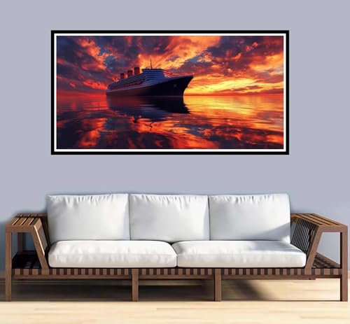 Malen Nach Zahlen Erwachsene groß 16x32 inch Malen Nach Zahlen Meer, DIY Malen Nach Zahlen Boot mit 3-Pinseln und Acrylfarben Handgemalt Ölgemälde Leinwand Bastelset,Home Decor Frauen Geschenk-y1254