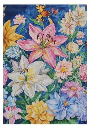 Blumen Lilie Dahlie Schmetterling Biene Blau Winter Outdoor Flaggen Outdoor Frohe Weihnachten Banner für Terrasse Dekoration 71,1 x 101,6 cm doppelseitig