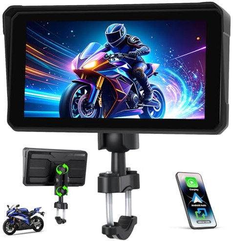 [2025] CAMECHO 6 Zoll Wireless Motorrad-Carplay Android Auto, IP68 Wasserdicht HD 1440 * 720 Touchscreen Bildschirm Navi Display für Motorräder mit Dual Bluetooth 5.0 + Airplay Android Cast