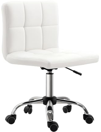 HOMCOM Bürostuhl, Ergonomischer Schreibtischstuhl ohne Armlehne, Weiß | Höhenverstellbarer Drehstuhl, Computerstuhl für Büro, Arbeitszimmer, Kunstleder