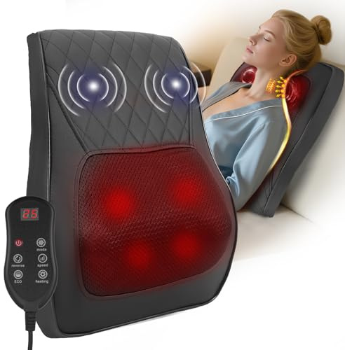 Nackenmassagegerät mit Wärme, 3D Knet Massagekissen Shiatsu zur Schmerzlinderung, Nackenmassagegerät mit 3 Geschwindigkeiten 2 Richtungen, Elektrische Massagekissen für Nacken, Rücken