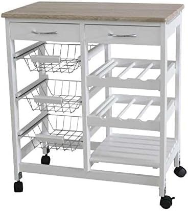 HYGRAD® Kitchen Island Cart with Storage, Rolling Serving Utility Trolley Side Table on Wheels with 2 Drawers, 3 Shelves Shelf Storage Cabinet Basket Lockable Casters for Dining Room, Bar (White)