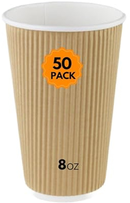 My Packaging Lot de 50 tasses à café jetables en papier kraft ondulé de 237 ml – Gobelets isothermes à triple paroi pour boissons chaudes à emporter
