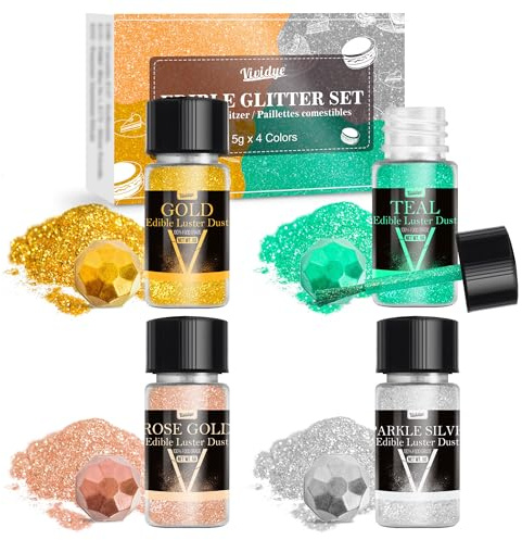 Ätbart glitterset, 4 färger metallisk ätbart glitter för drycker, kakor, cocktails, fondant, choklad – matfärg pulver glitterdamm för halloweendekoration, 5 g/flaskor