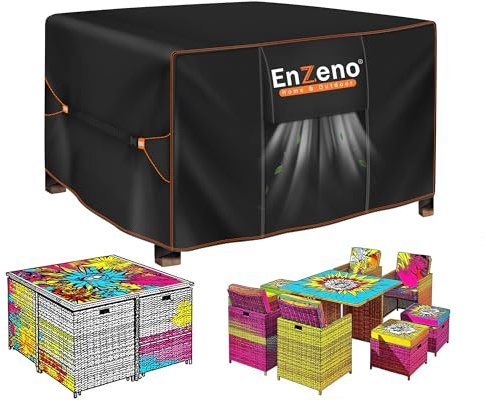 Enzeno Funda Protectora Impermeable para Mesa de Jardín,420D Tela Oxford Funda Protectora para Muebles de Jardín,Funda Mesa de Jardín Cuadrado（70 x 70 x 70 cm）