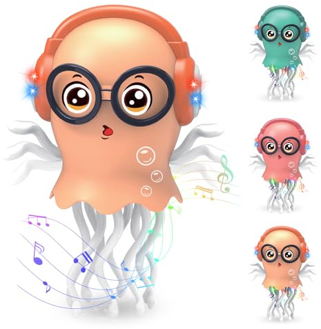 VVancha Tech Giocattolo a Forma di Medusa Danzante, Giocattoli Elettrico per Meduse striscianti, Giocattolo per Gattonare con Luce e Suono, Giocattoli interattivo Tummy Time To (Arancione Brillante)