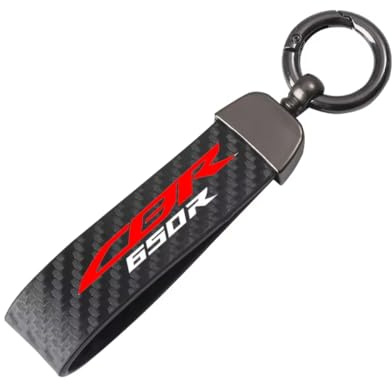 Porte-clés Moto en Cuir et Fibre de Carbone pour Honda CBR650R CBR 650 R 2019-2021 2020 Porte-clés en Cuir de Haute Porte-clés Moto Portable Polyvalent Durable Accessoires,Black-A