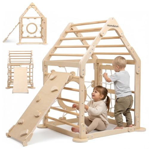 mamabrum Parco giochi in legno per bambini con altalena e scivolo – Struttura di gioco interna ed esterna – Stimola l'equilibrio e la capacità motorie – ideale per casa o giardino