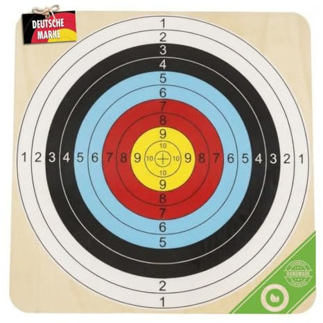 FLITZEBOGEN Kinder Zielscheibe aus Holz 44 cm – für Saugnapfpfeile, 5 Farbzonen & 10 Wertungsringe, glanzlackiert, mit Aufhängung, nachhaltig & robust