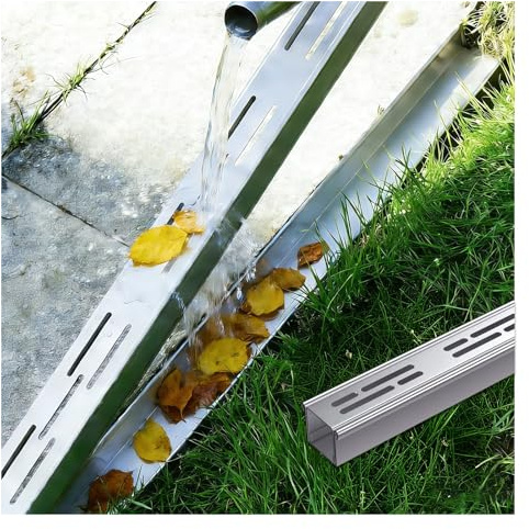 ZHENGQIAN Canaletta scolo Acqua piovana carrabile,Canale di scolo 1m con griglia per Scarico,Piccolo canaletta scolo Acqua piovana Acciaio Inox 304,Esterno del Giardino Piastra(H5*W5CM/H1.96*W1.96IN)