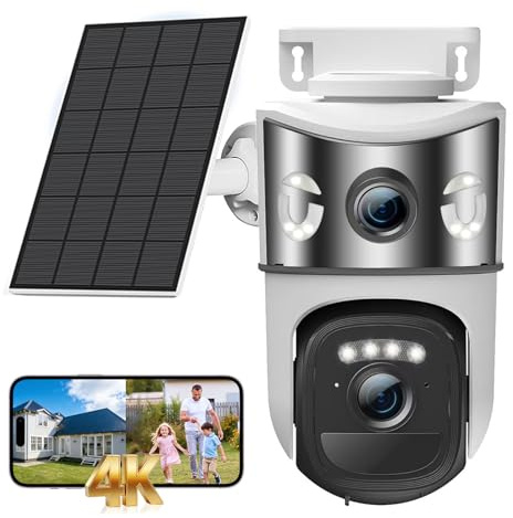 4K Caméra Surveillance WiFi Extérieure Sans Fil,8MP Caméra de Extérieur Solaire Double Objectif avec Panneau,355° PTZ,Vision Nocturne,Suivi Automatique,PIR Détection Humaine,Audio Bidirectionnel
