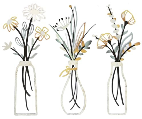 GFUEIGJ 3 Stück Metall Blumen Wanddekoration Bunte Wanddeko Schlafzimmer Wanddekoration Wohnzimmer Wanddeko küche Metallbilder Wanddekos Rustikales Haushaltsdekor, Hauswarmung