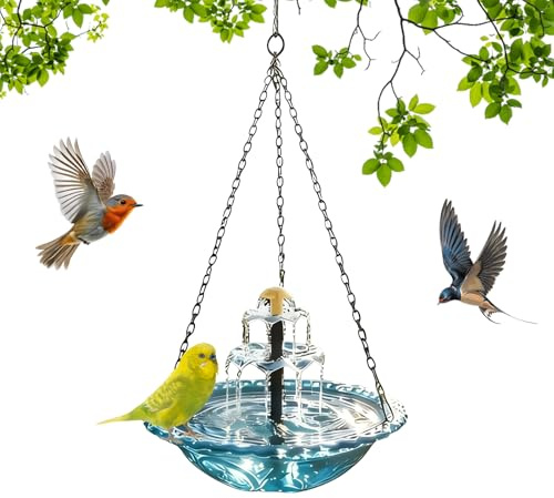 Generico Fontana per Uccelli a Cascata Solare,Bagno da Giardino Appendibile - Alimentato ad Energia Solare con Pompa 'Acqua | per Terrazzo Balcone Giardino Cortile Portico