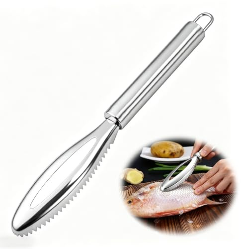 Escamador de Pescado en Acero Inoxidable, Desescamador con Mango Ergonómico, Herramienta para Quitar Escamas, Utensilio de Cocina Resistente a la Corrosión, Hoja Dentada para un Escamado Limpio