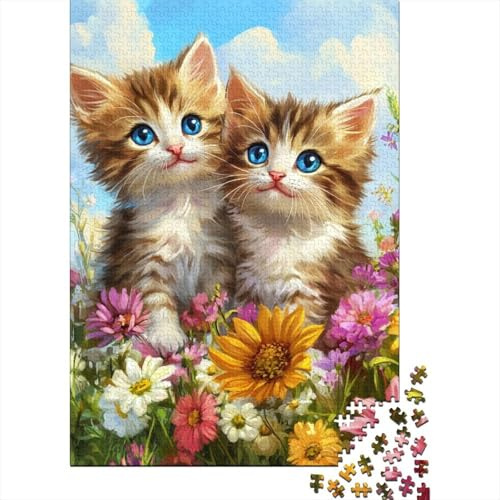 Graziosi Gattini Puzzle 1000 Pezzi Carta per Adulti Prato Fiorito Gioco di Puzzle 1000 Pezzi Relax Concentrazione Arredo Regalo 70x50cm/1000pcs