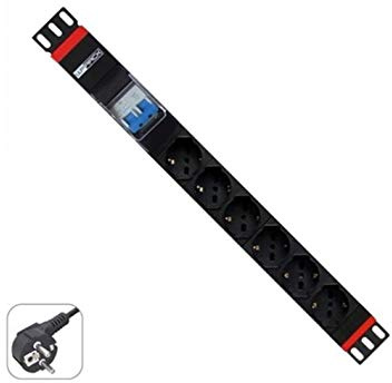 WP Rack 6 utlopp italiensk/schuko remsa med säkring